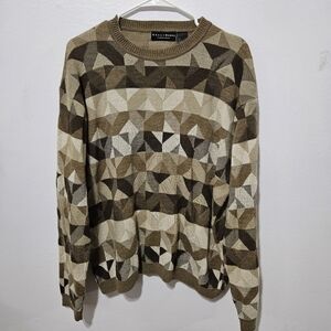 Crazy Horse By Claibourne Sweater Large Brown Geometric Pattern Knit Long Sleeve